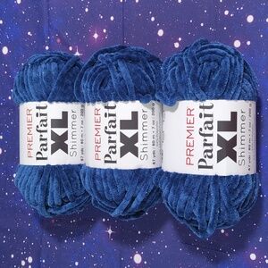 RARE! 3 Brand New Skeins Premier Parfait XL Shimmer Yarn Navy Blue SPARKLY